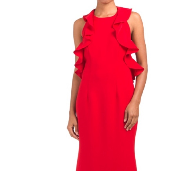 Carmen Marc Valvo Infusion Ruffle Trumpet Gown. - Picture 2 of 7
